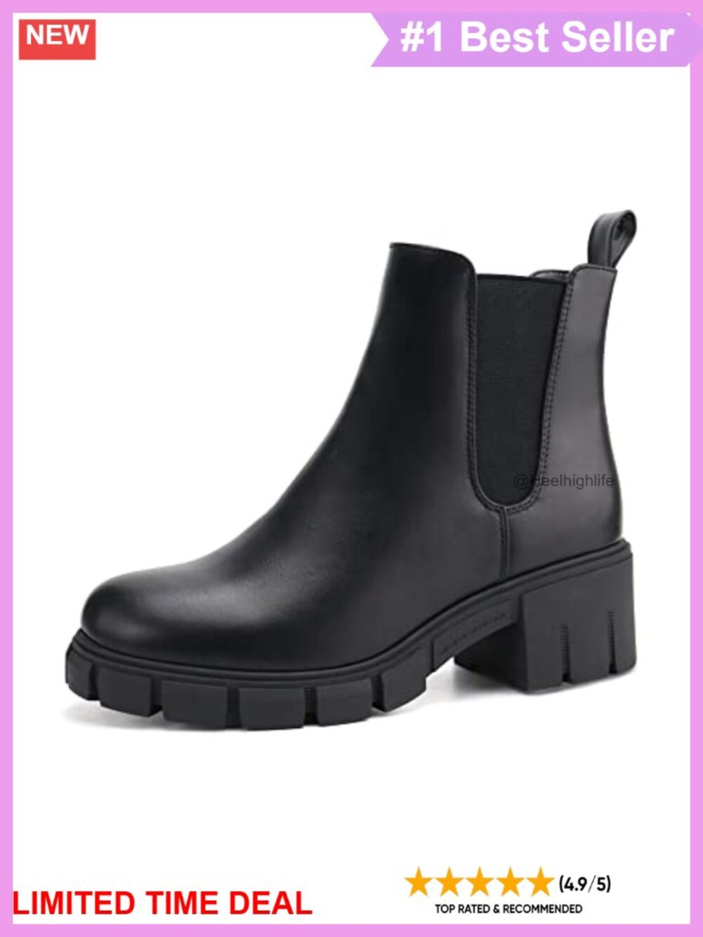Platform Chelsea Ankle Boots Chunky Heel Faux Leather Suede
